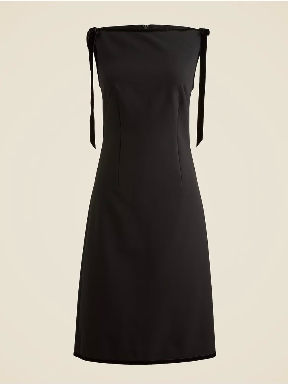 Seamed sheath dress with velvet bows in four-season stretch